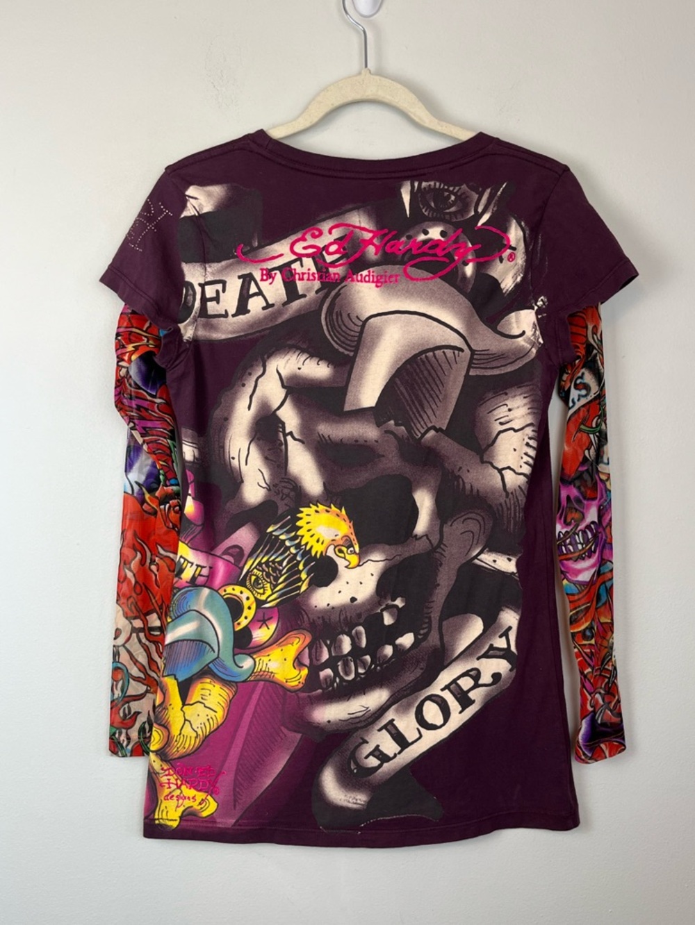 Vintage Ed Hardy Long Mesh Sleeve “Tattoo” Top Shirt M Vintage Y2K - Picture 4 of 15